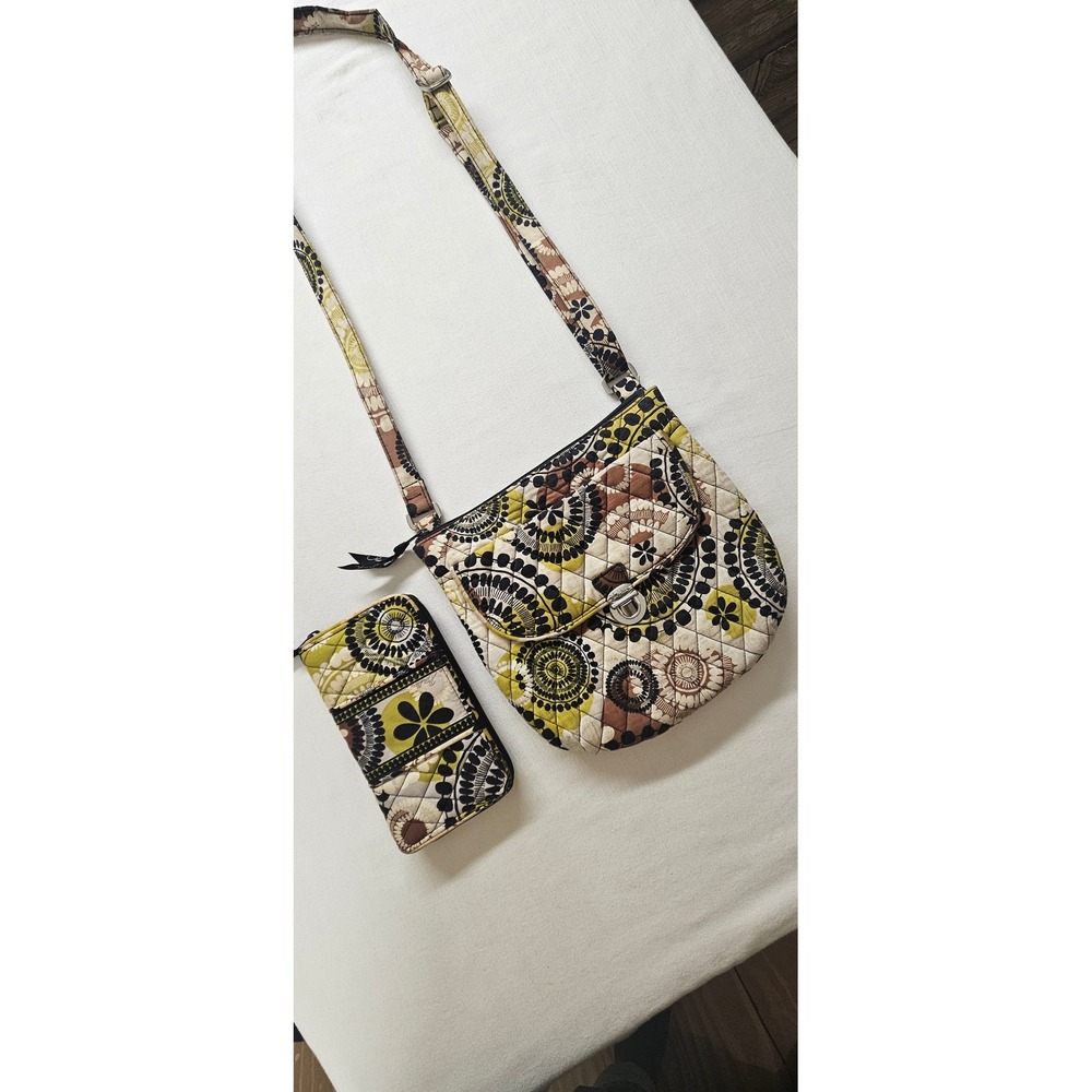 Vera Bradley Crossbody Bag and Wallet Set Mocha Rouge Quilted Floral Brown Green